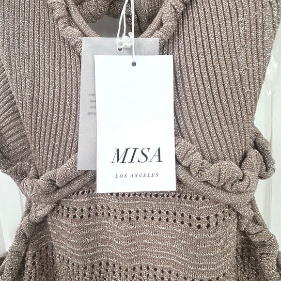 Misa Los Angeles Shimmer Skye Midi Dress Sleeveless Adjustable Gold Size L NWT - Picture 8 of 11